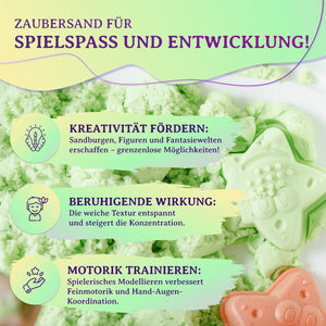 Sandolin Zaubersand in Grün fördert Fantasie Feinmotorik und Konzentration durch seine angenehme und weiche Textur
