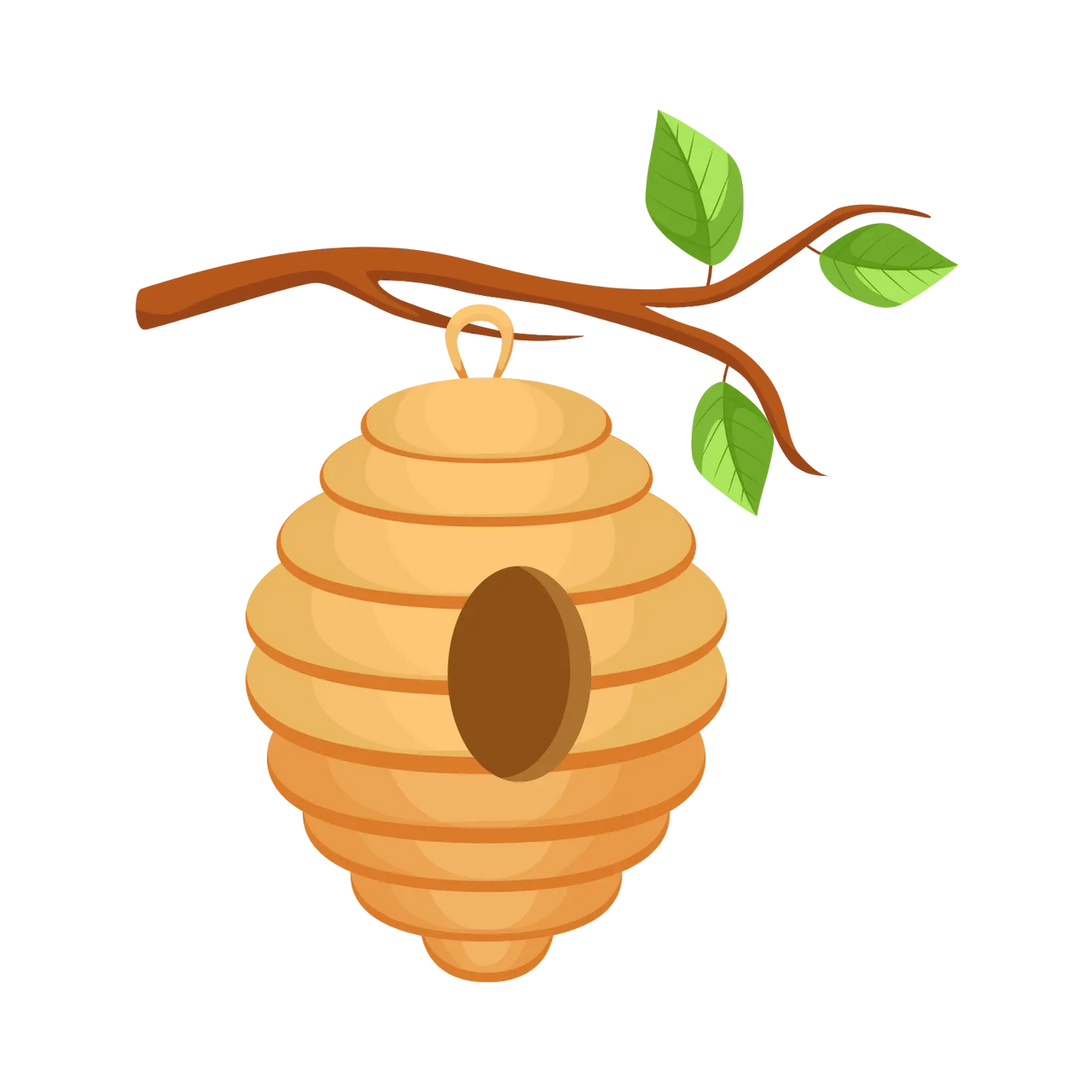 Illustration eines Bienenstocks an einem Ast mit grünen Blättern als Symbol für natürlichen Bienenwachs im Sandolin Zaubersand.