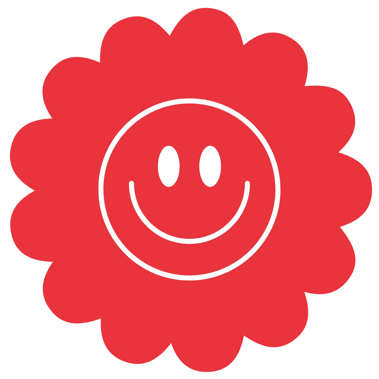 Smiley-Symbol auf rotem Hintergrund – fröhliches, kindgerechtes Designelement für verspielte Produktdarstellung