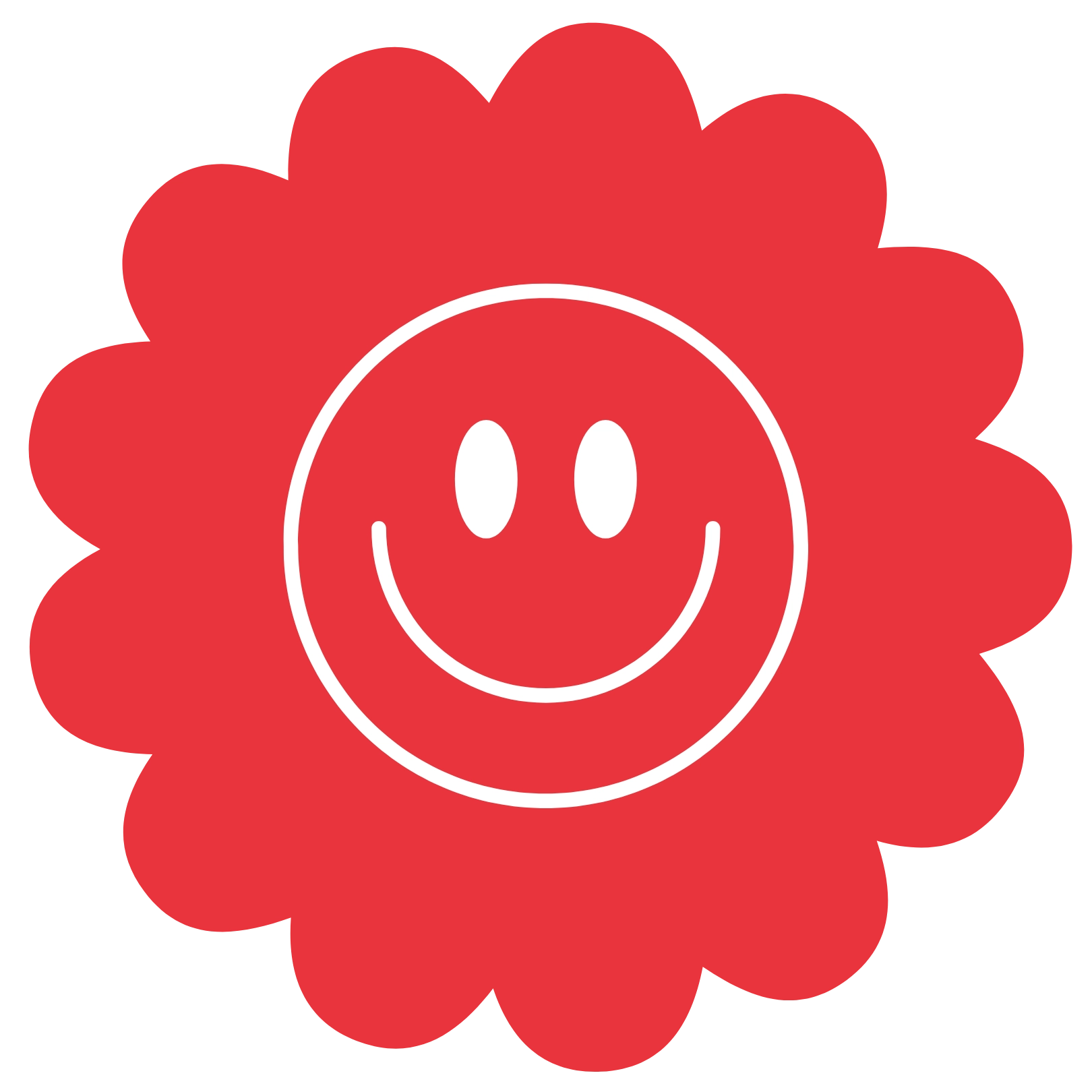 Smiley-Symbol auf rotem Hintergrund. Fröhliches, kindgerechtes Designelement für verspielte Produktdarstellung.
